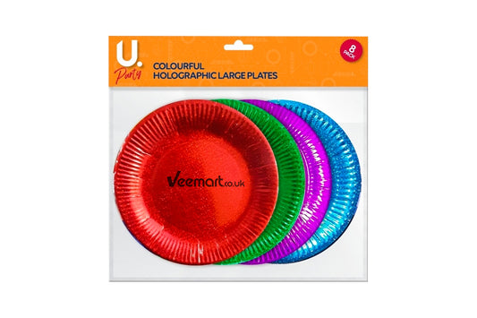 Martello Holographic Large Plates Colourful, 8pk