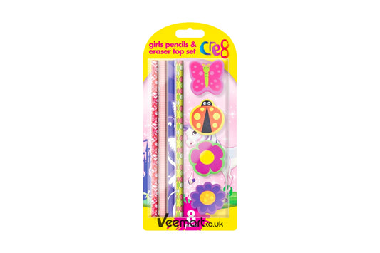 Martello Girls Pencil & Eraser Set, 8pk