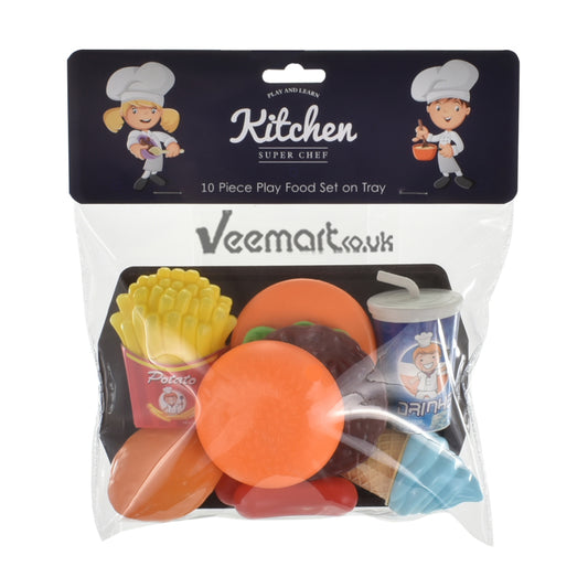 KandyToys 10pc Play Food Set On Tray - Pvc Bag/Header