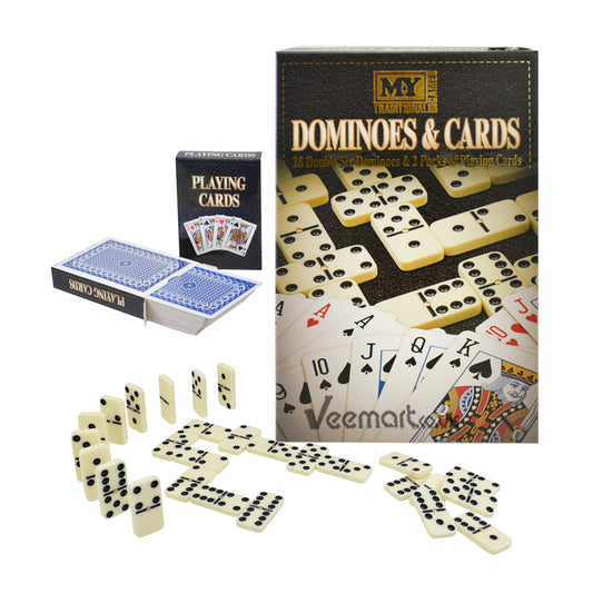KandyToys 28pc Double Six Dominoes & 2 Pack Playing Cards "M.Y"