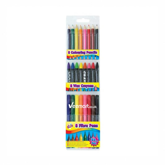 Tallon 24 Piece Colouring 8 pencil, 8 crayon, 8 pen