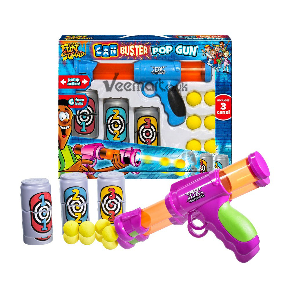 kandyToys Pop Ball Gun with 3 pc Can Targets– VeeMart